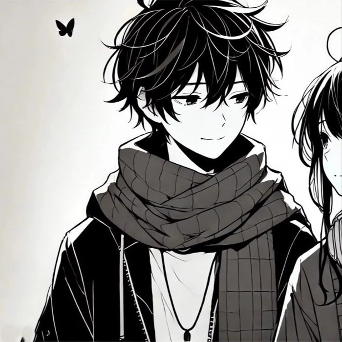 anime couple matching pfp black and white boy