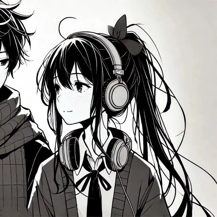 anime couple matching pfp black and white girl