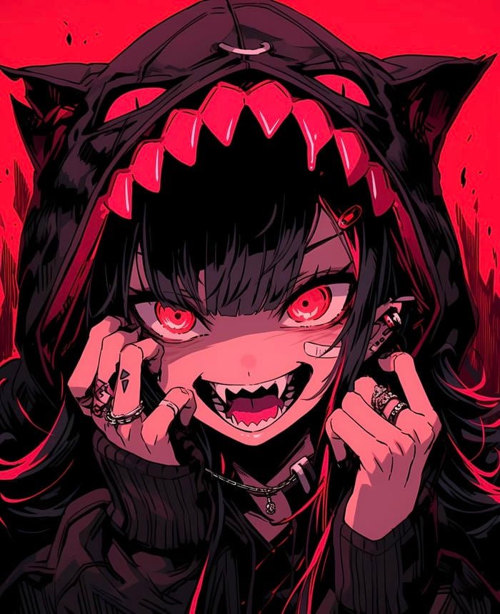 anime vampire pfp featuring glowing red eyes