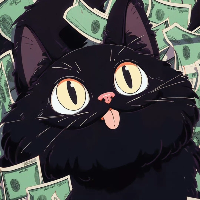 black cat with money pfp