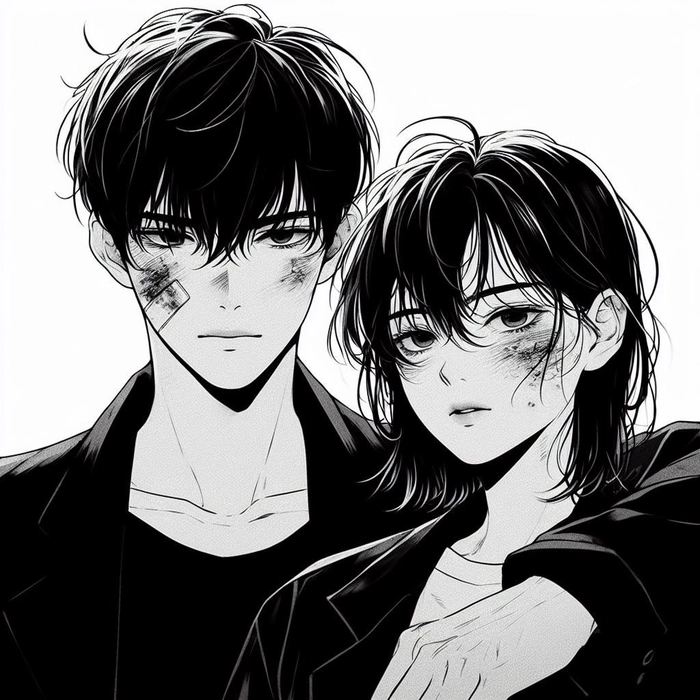 couple anime pfp black and white