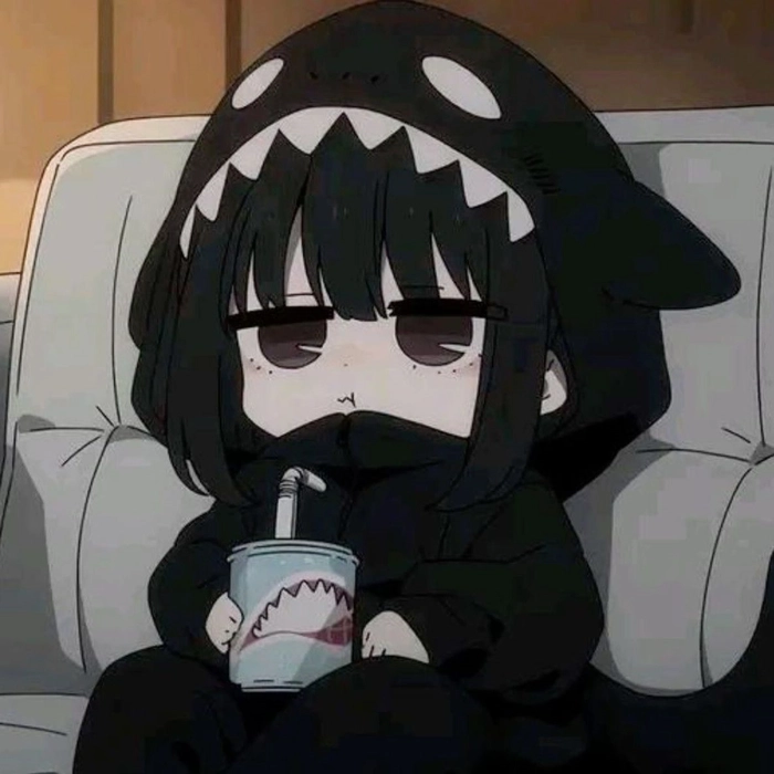 female aesthetic cartoon pfp black hair