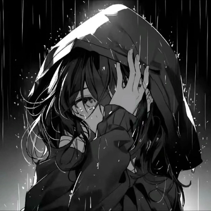 sad anime pfp black and white
