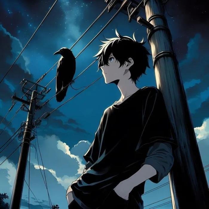 sad anime pfp styled with muted emotional tones