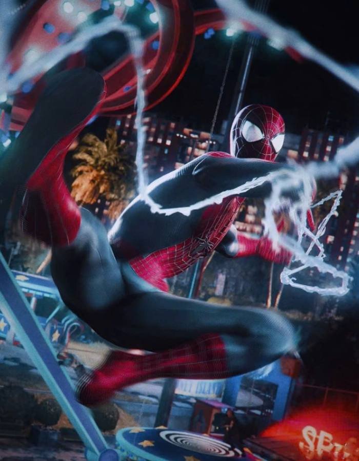 spider man pfp with red mask close up