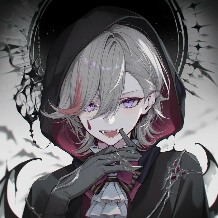 vampire pfp aesthetic with black and red tones