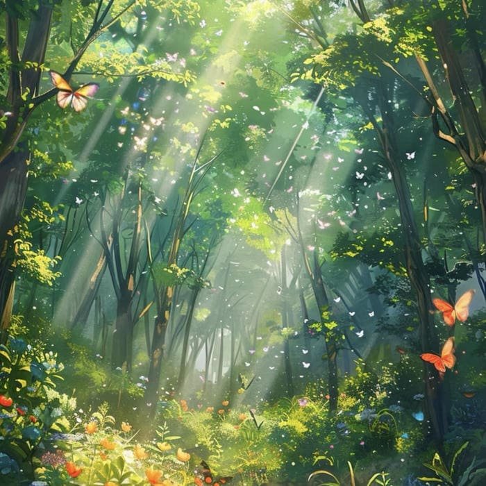 Light shadows dancing across forest floor