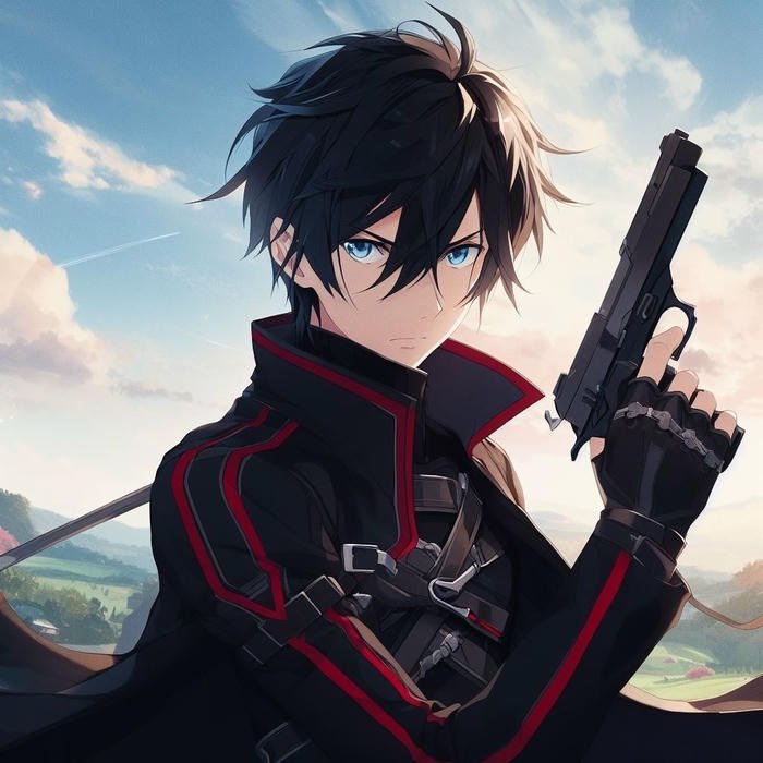 Anime gun pfp built with illustrated confrontation theme