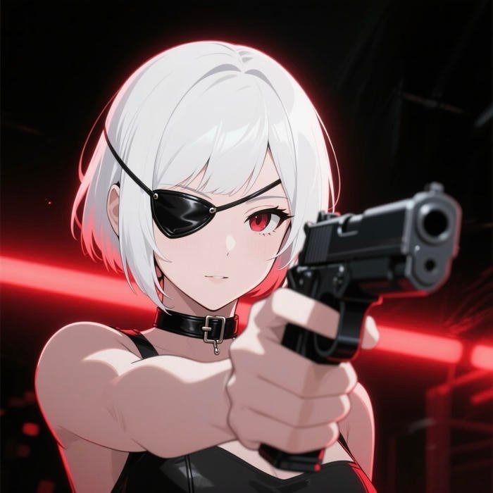 Anime gun pfp constructed around tension filled scene