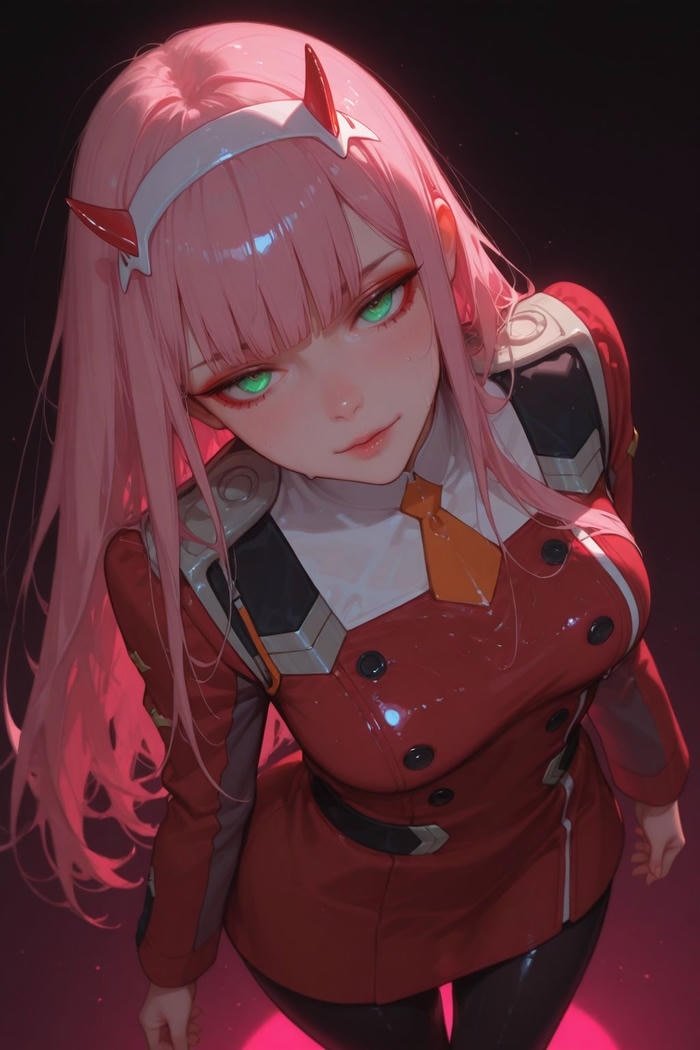 Anime zero two pfp with strong visual contrast