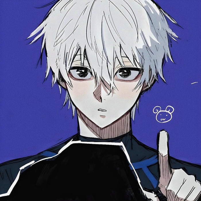 Focused eye contact style blue block anime pfp