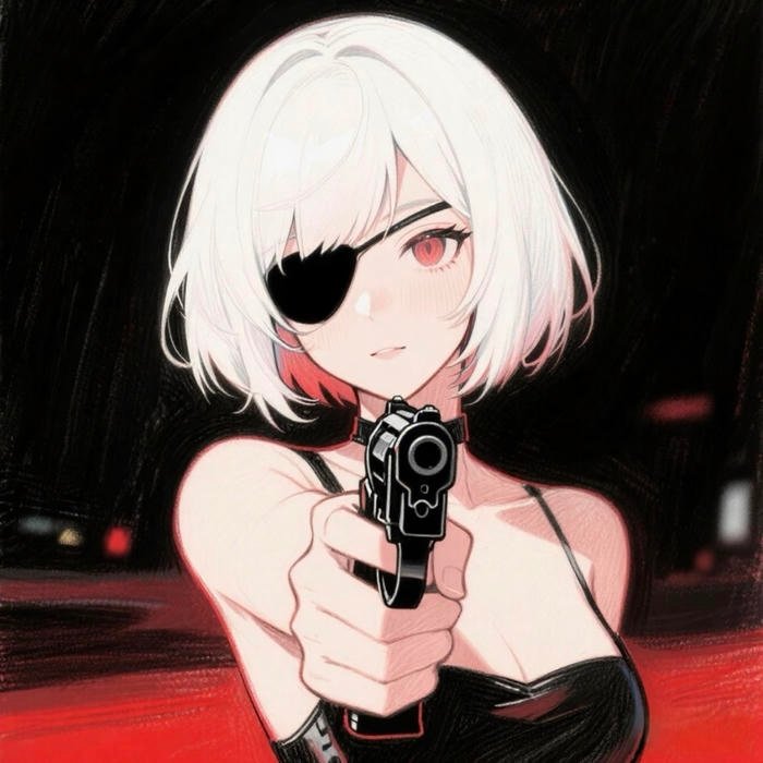 Gun anime pfp arranged around illustrated firearm focus