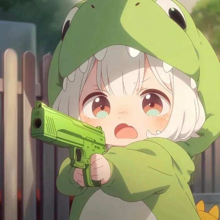 Gun anime pfp with dramatic angle composition