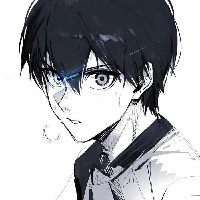 Intense yet clean anime look blue block anime pfp