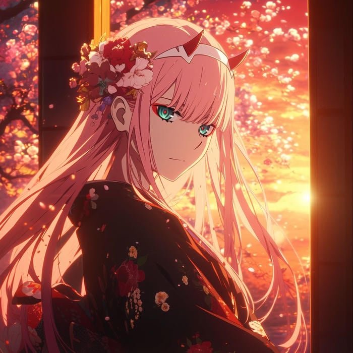 Zero two anime pfp focusing on upper face details