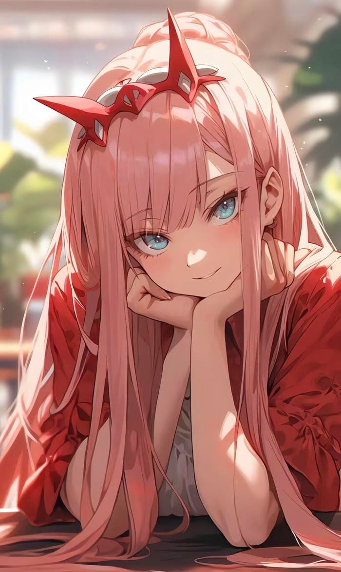 Zero two anime pfp with clean illustrated contours