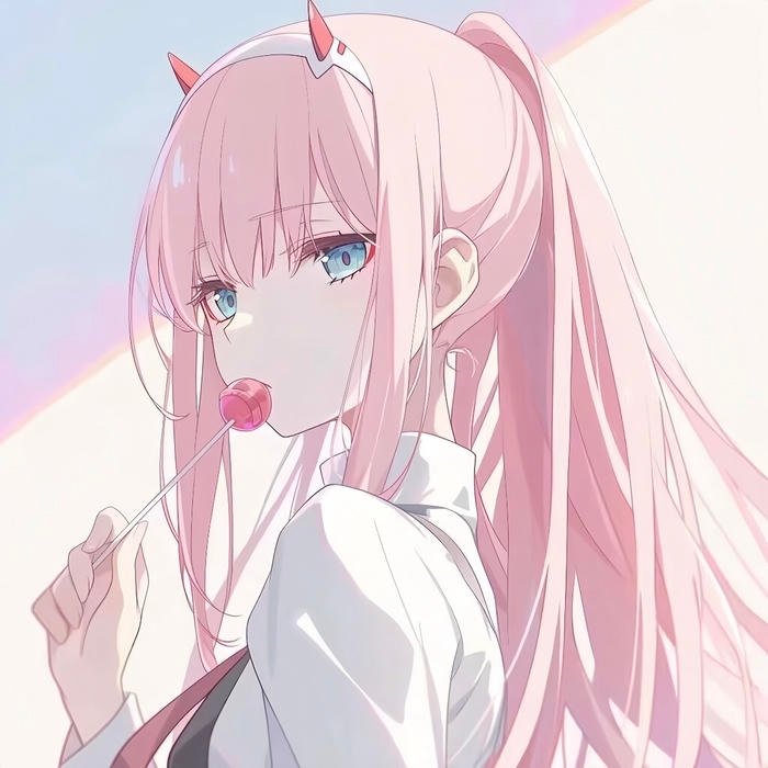 Zero two anime pfp with recognizable pink hair design