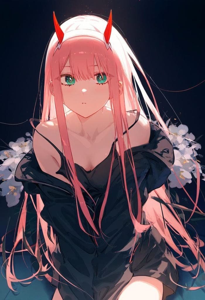 Zero two anime pfp with sharp line illustration