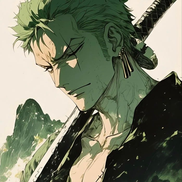 Zoro anime pfp highlighting master of three blades
