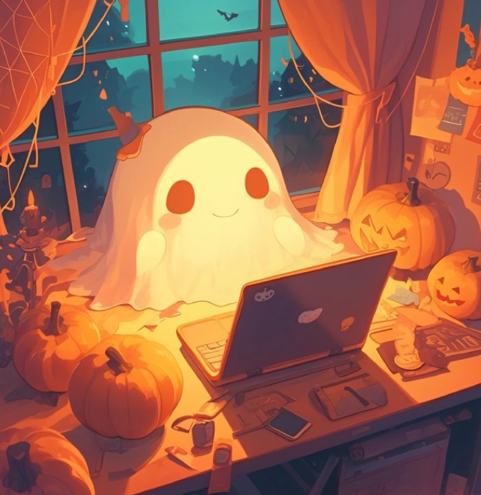 a cozy ghost scene fits halloween pfp cute aesthetic