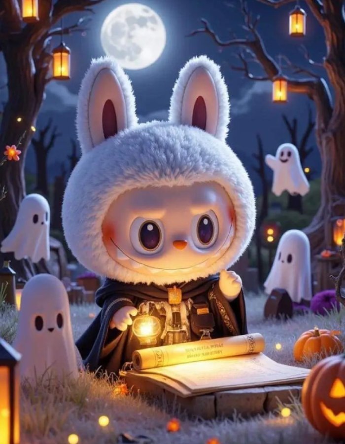 bunny character cooking under moonlight scene halloween pfp cute