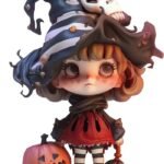 chibi witch holding pumpkin lantern happily halloween pfp cute