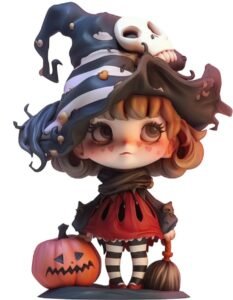 chibi witch holding pumpkin lantern happily halloween pfp cute