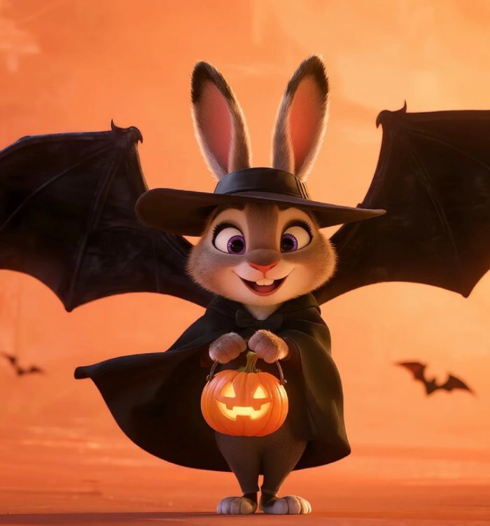 cute bat character flying with pumpkin halloween pfp cute