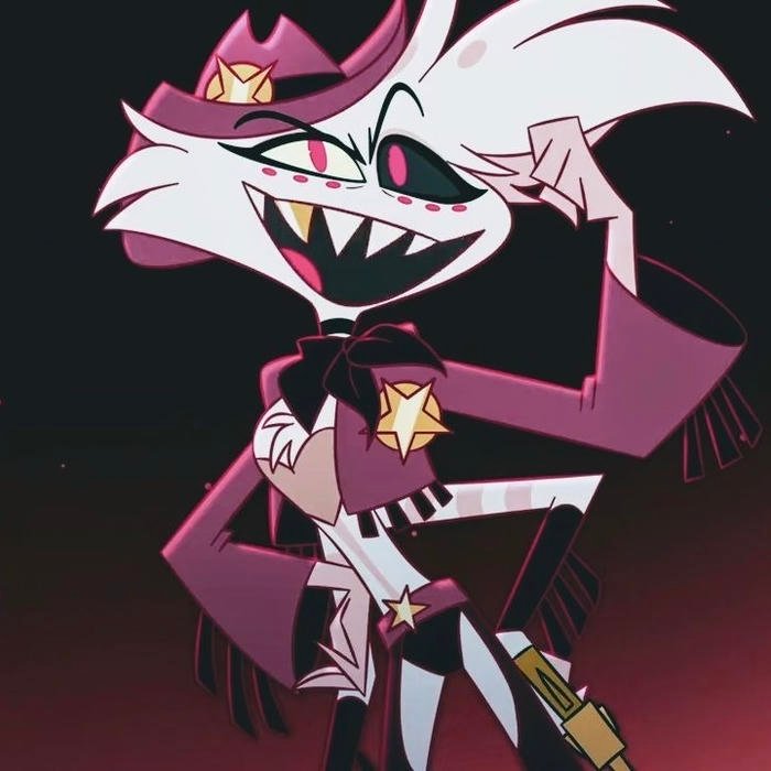 exaggerated cartoon demon expression used angel dust pfp as pfp