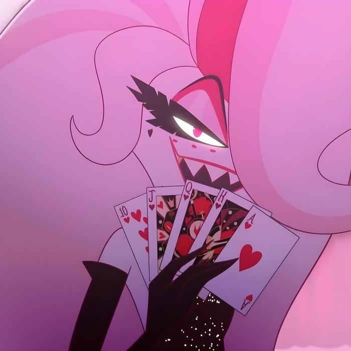 expressive villain cartoon angel dust pfp concept