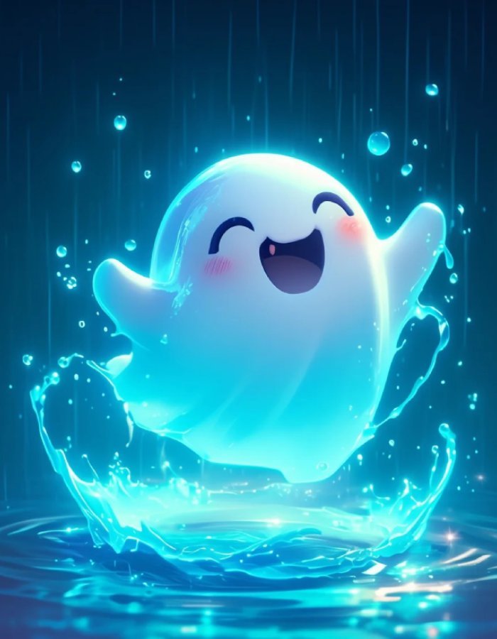 glowing blue ghost rising from water halloween pfp cute