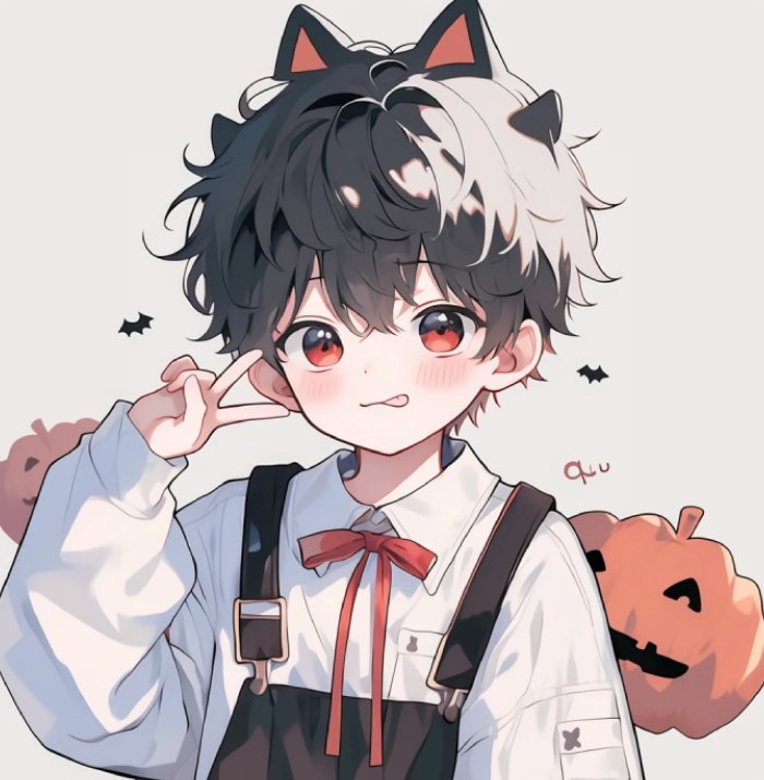halloween pfp cute anime boy with pumpkin accessory