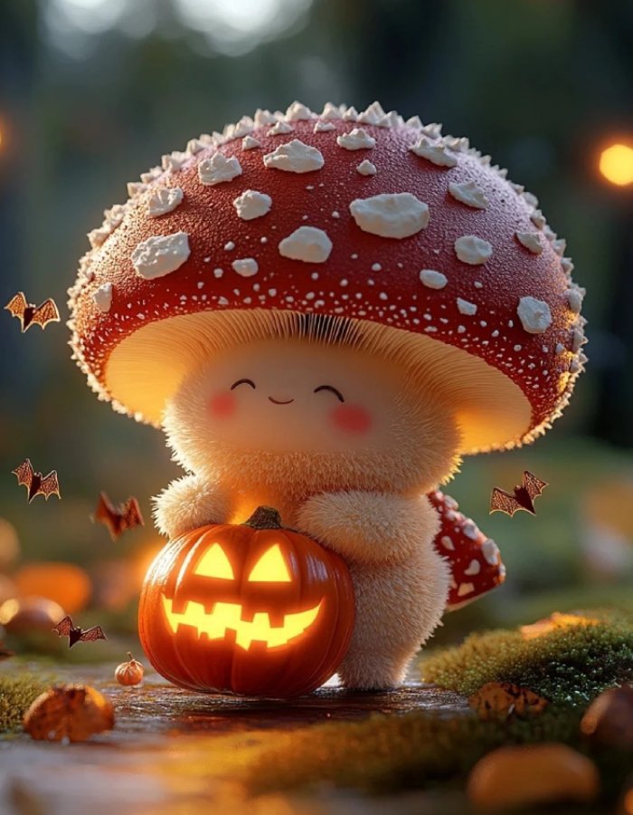 halloween pfp cute mushroom fairy with pumpkin