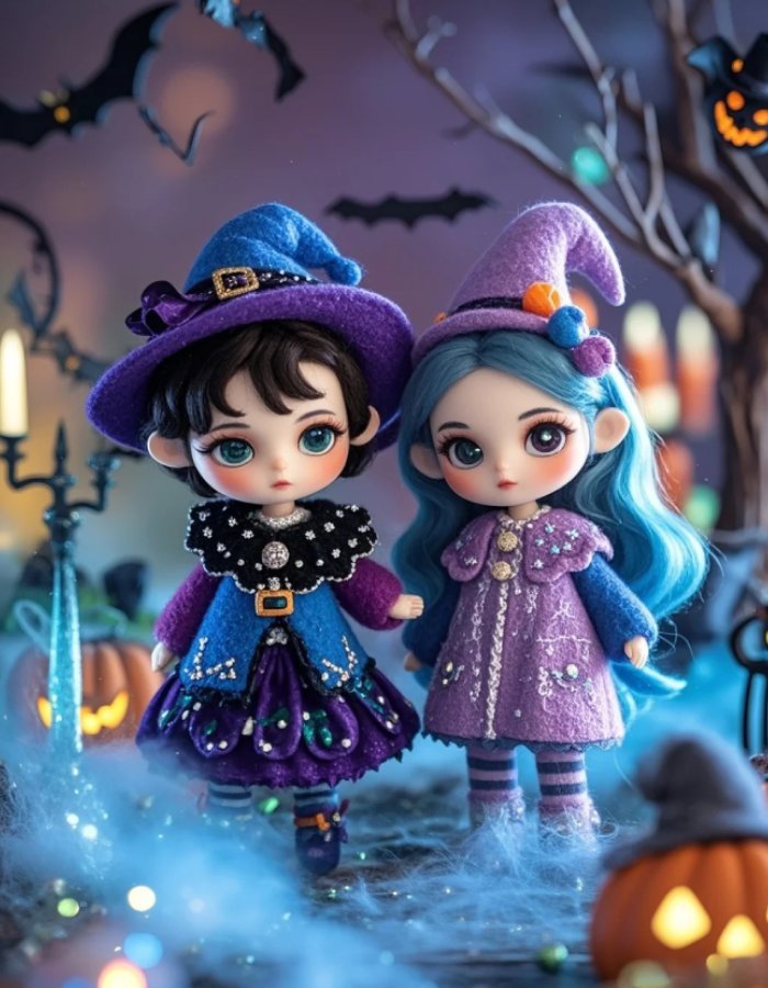 twin chibi witches create halloween pfp cute magic