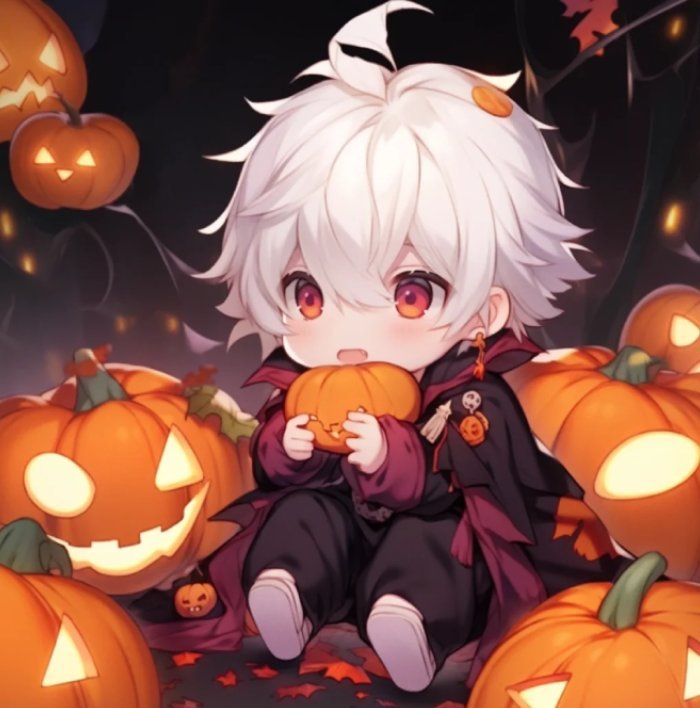 white haired chibi fits halloween pfp cute