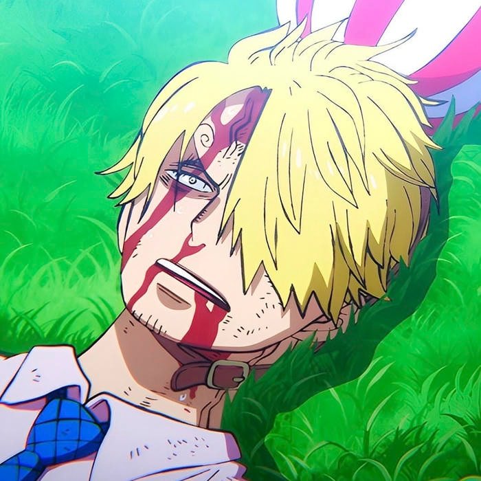 Blonde fringe covering one eye styled dramatically in detailed Sanji pfp portrait