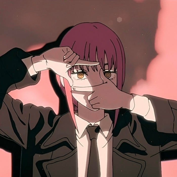 Calm red haired anime woman featured in makima pfp style