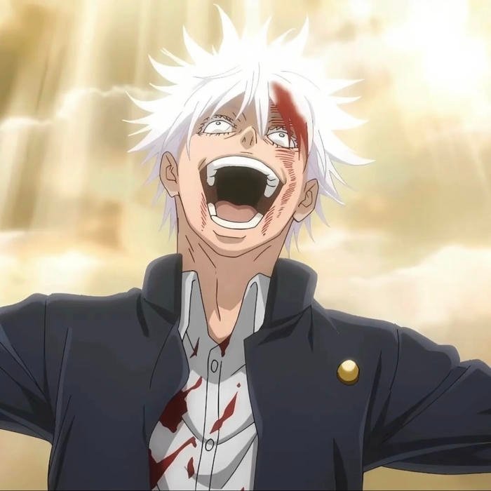 Crazy pfp communicating loss of inhibition and raw intensity