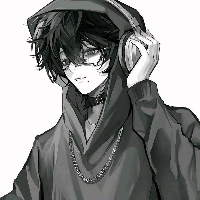 Dark fashion emo anime boy pfp with sleek composition