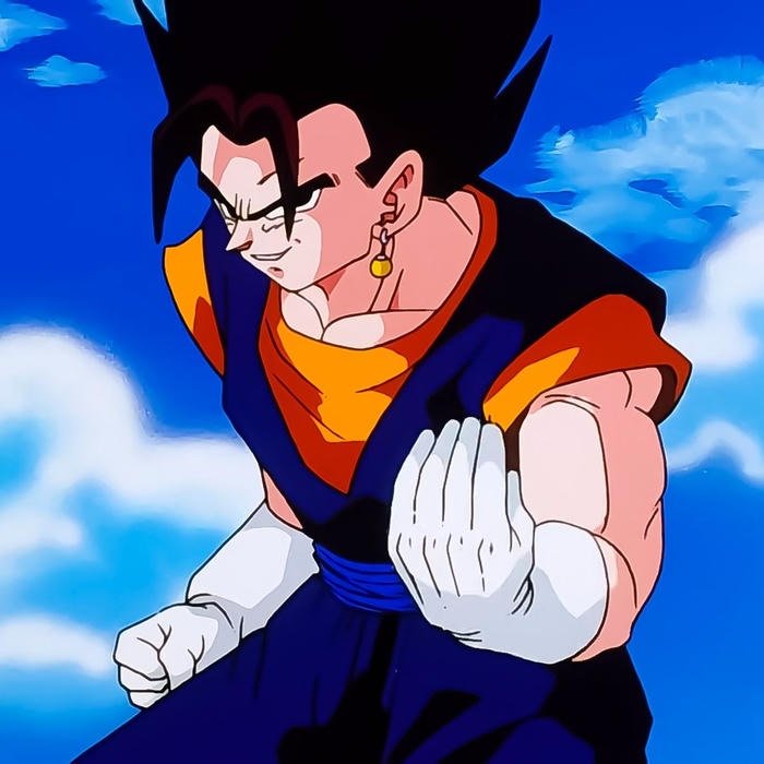 Darkened arena setting spotlighting radiant Vegito pfp
