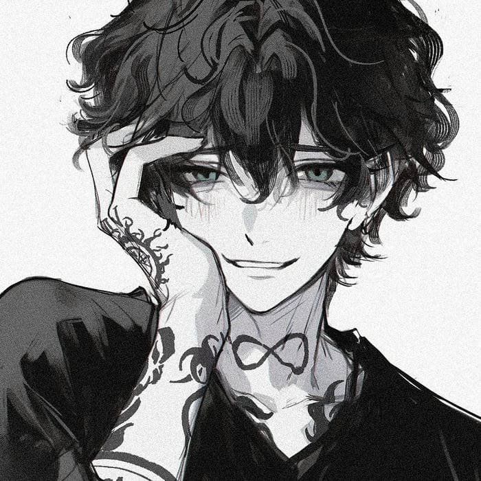 Edgy fashion emo anime boy pfp with sharp outfit details