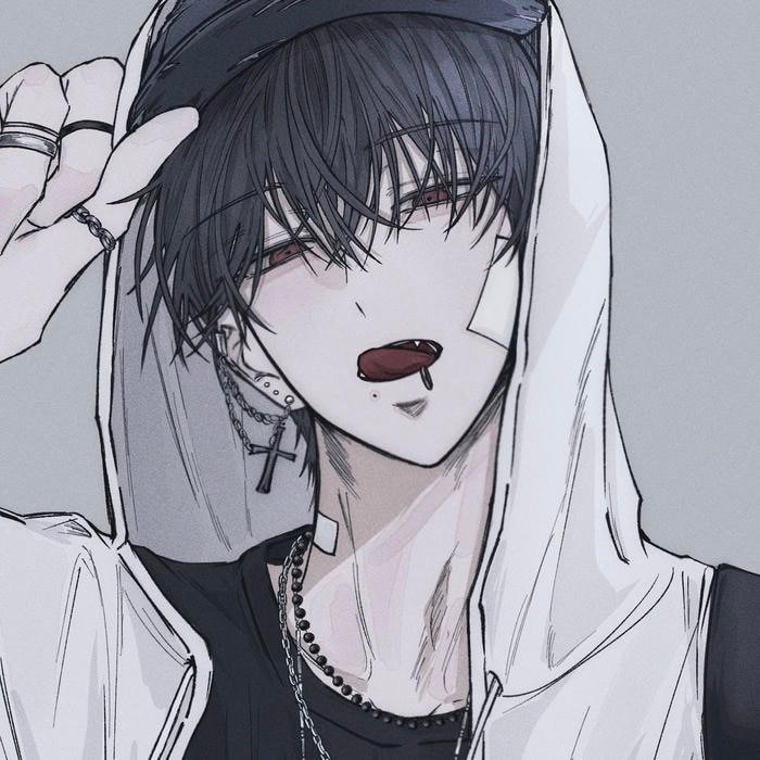 Emo anime boy pfp highlighting layered clothing and visual balance