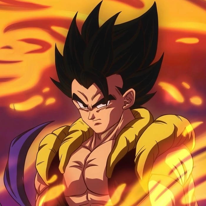 Explosive aura effects surrounding dynamic action Vegito pfp