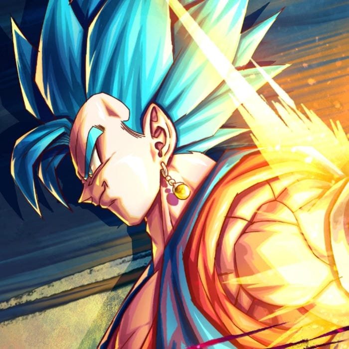 Fiery energy waves bursting outward from central Vegito pfp