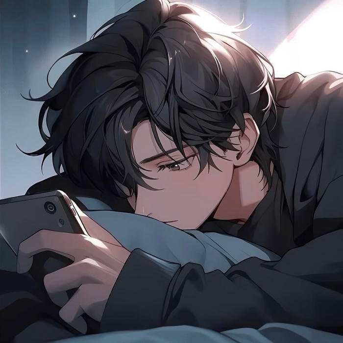 Hollow look sad anime pfp boy with tired eyes