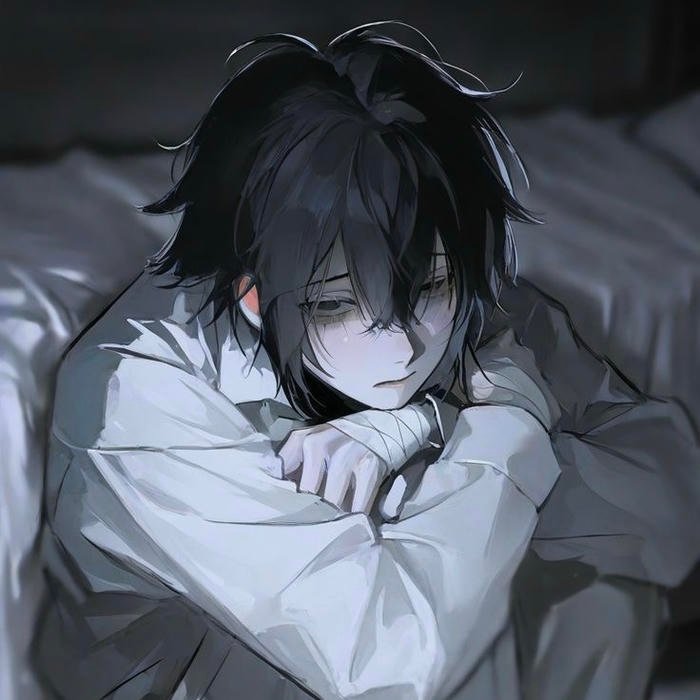 Lonely night sad anime pfp boy under dark tones