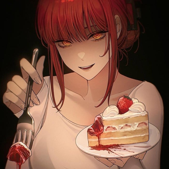 Red eyed anime character focus seen in makima pfp