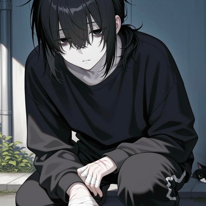 Refined emo anime boy pfp with controlled alternative fashion