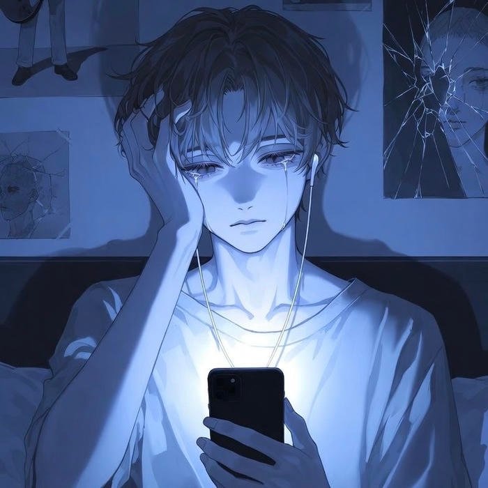 Subdued presence sad anime pfp boy fading into background