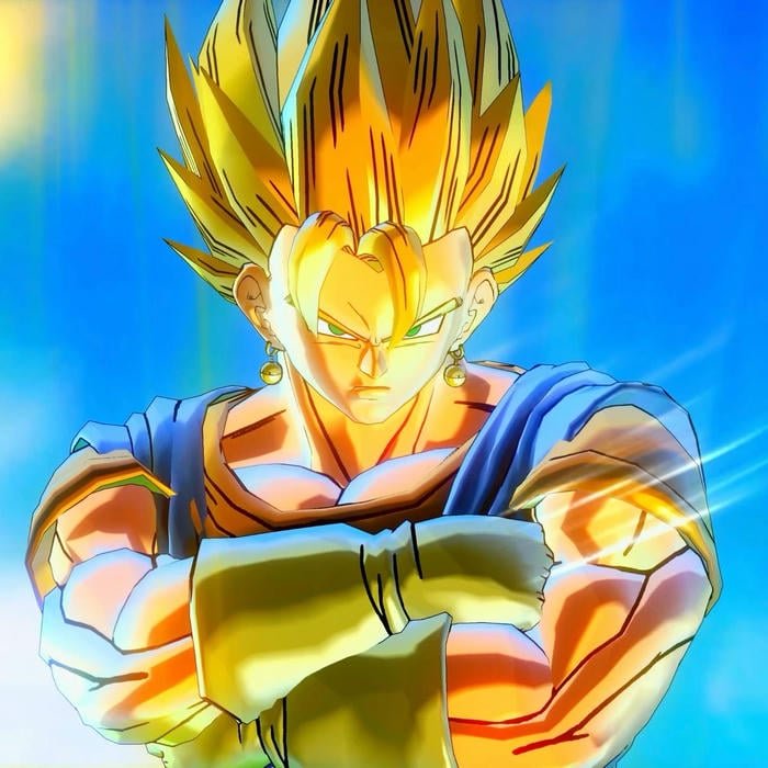 Ultra detailed digital artwork refining sharp lines in Vegito pfp